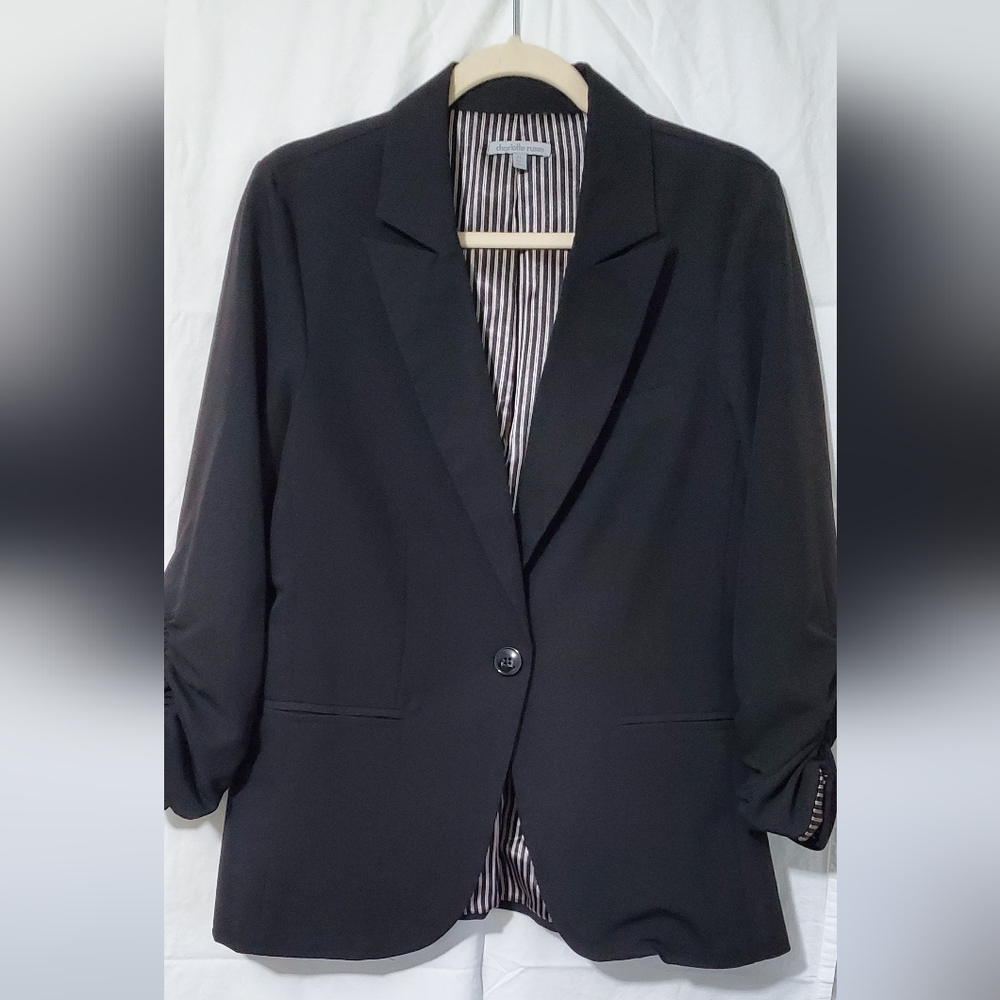 Charlotte Russe Black Blazer with Striped Lining